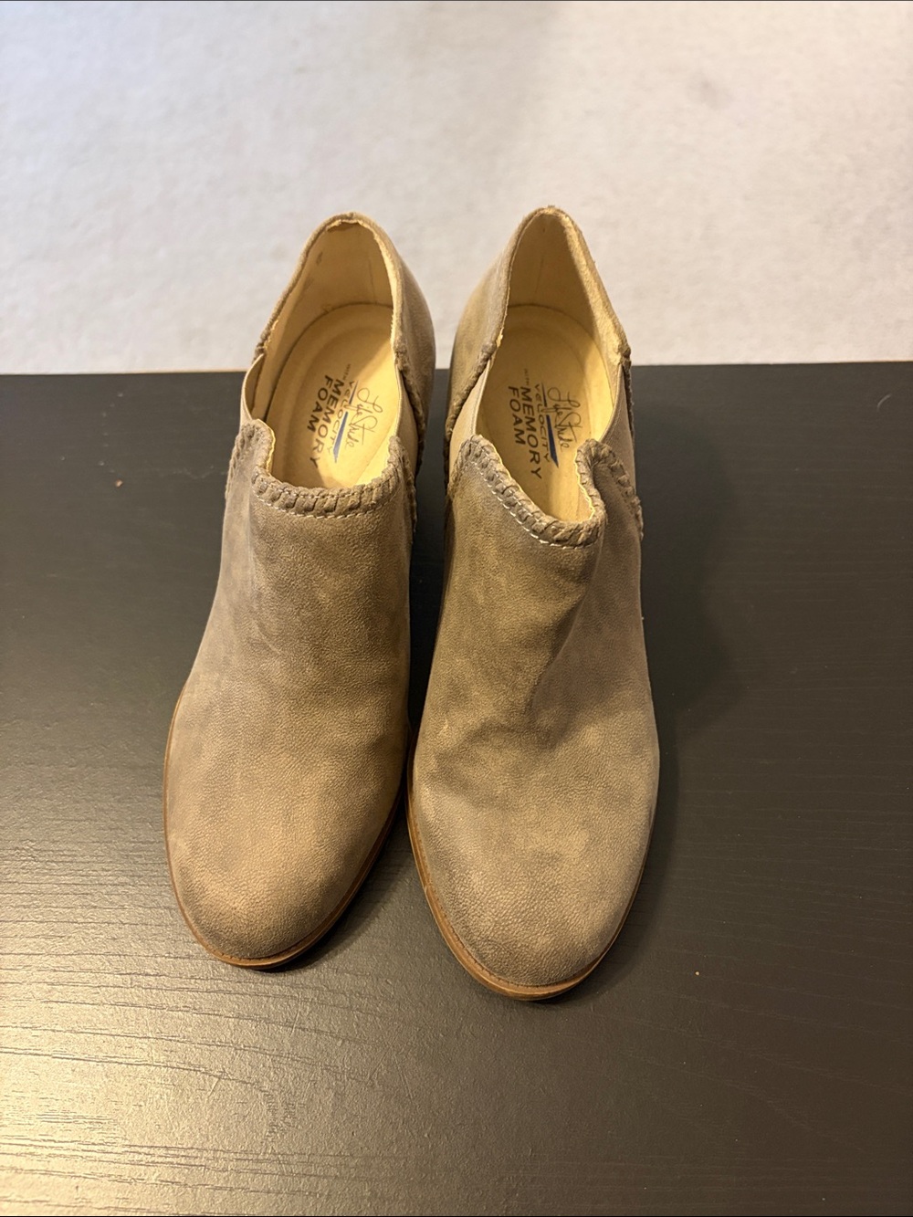Life Stride Taupe Suede Slip-On Ankle Booties